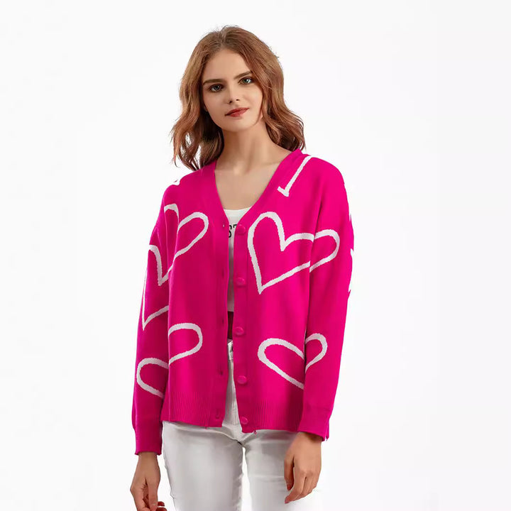 Damens cardigan med hjärtmotiv och lös passform Mirla-Eva Jonsson