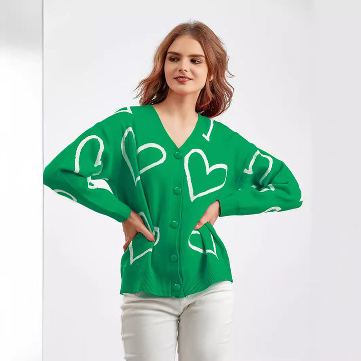 Damens cardigan med hjärtmotiv och lös passform Mirla-Eva Jonsson