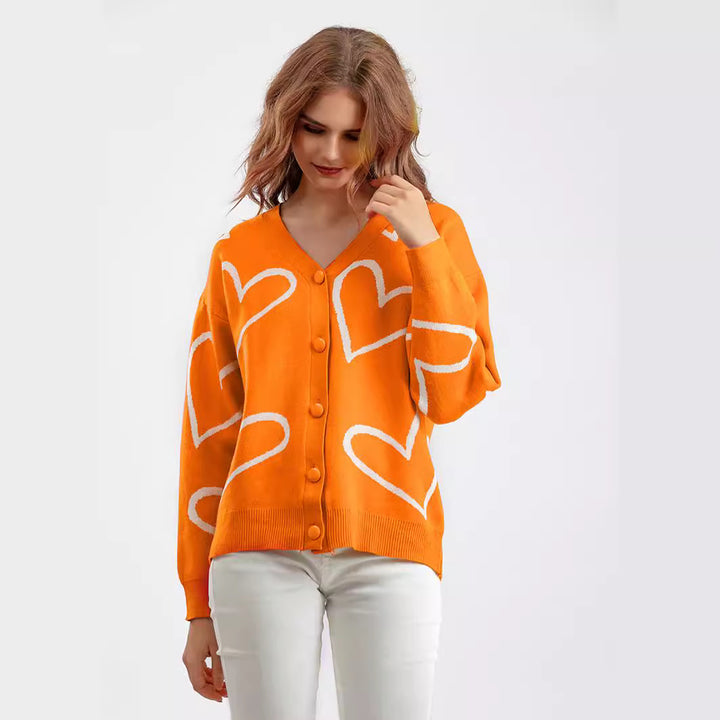 Damens cardigan med hjärtmotiv och lös passform Mirla-Eva Jonsson