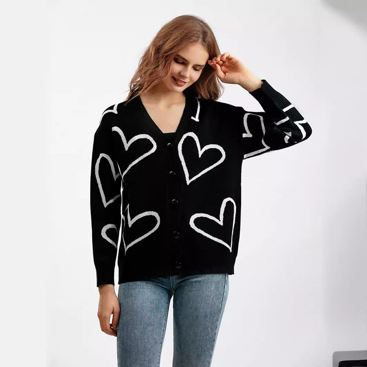 Damens cardigan med hjärtmotiv och lös passform Mirla-Eva Jonsson