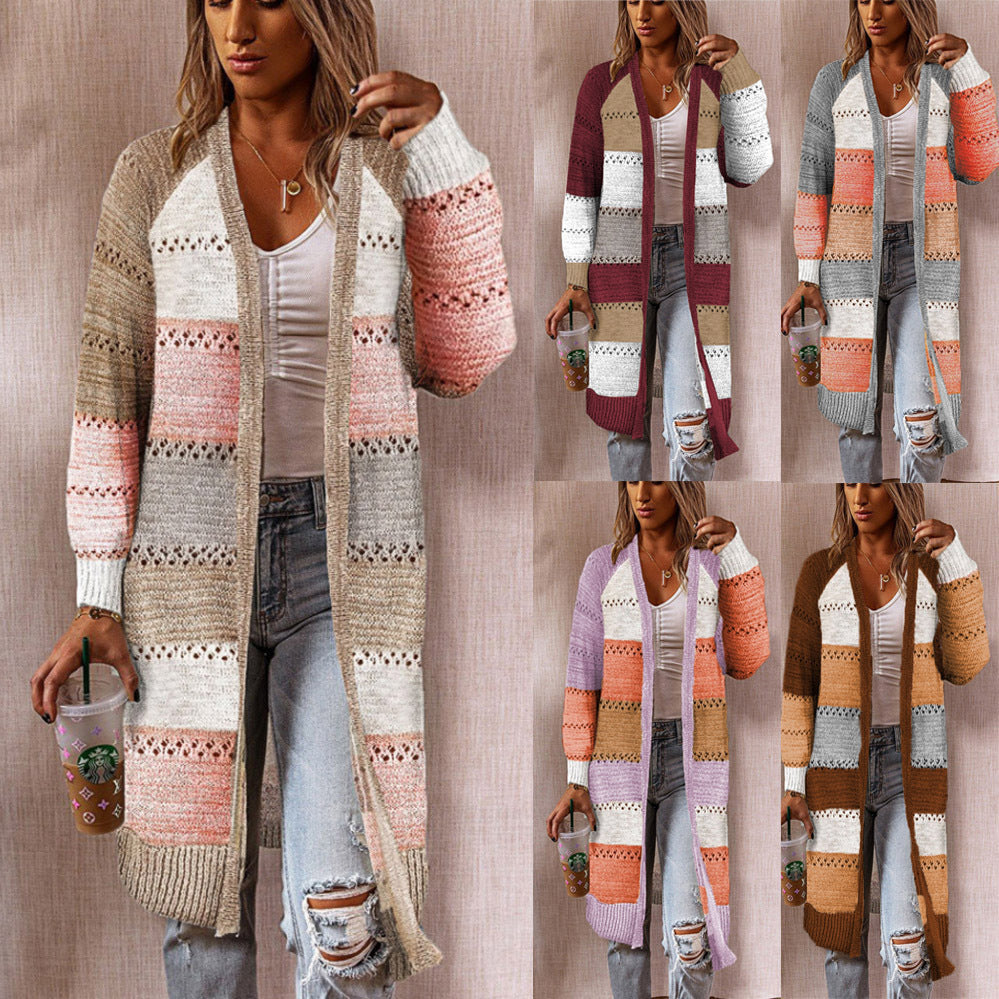 Damens cardigan med unik färgblockdesign och fina virkade mönster Mirla-Eva Jonsson