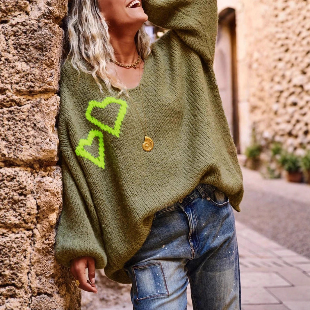 Damens casual oversized tröja med hjärtapplikationer Mirla-Eva Jonsson