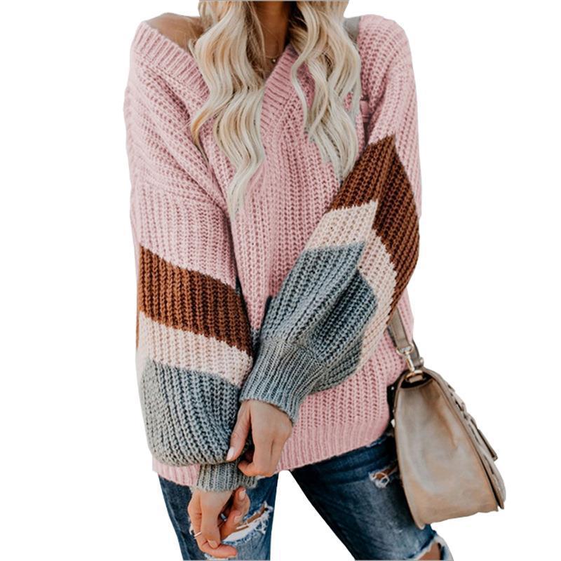 Damens casual stickad tröja med trendig färgblockdesign och hög krage Mirla-Eva Jonsson