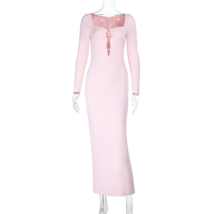Damens elegant maxiklänning med transparenta utskärning och lång ärm Mirla-Eva Jonsson