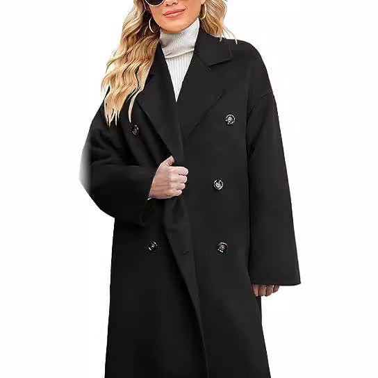 Damens elegant och avslappnad ullkappa med dubbel knapprad Eva Jonsson-Eva Jonsson
