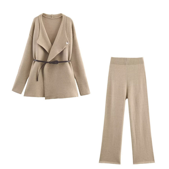Damens elegant stickat set med figursydd blazer och vida byxben Eva Jonsson-Eva Jonsson