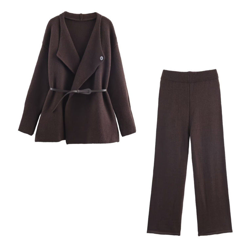 Damens elegant stickat set med figursydd blazer och vida byxben Eva Jonsson-Eva Jonsson