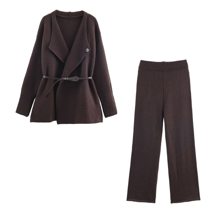 Damens elegant stickat set med figursydd blazer och vida byxben Eva Jonsson-Eva Jonsson