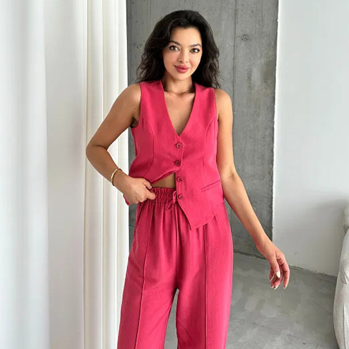 Damens elegant västset med elegant knapprad och fickor Mirla-Eva Jonsson