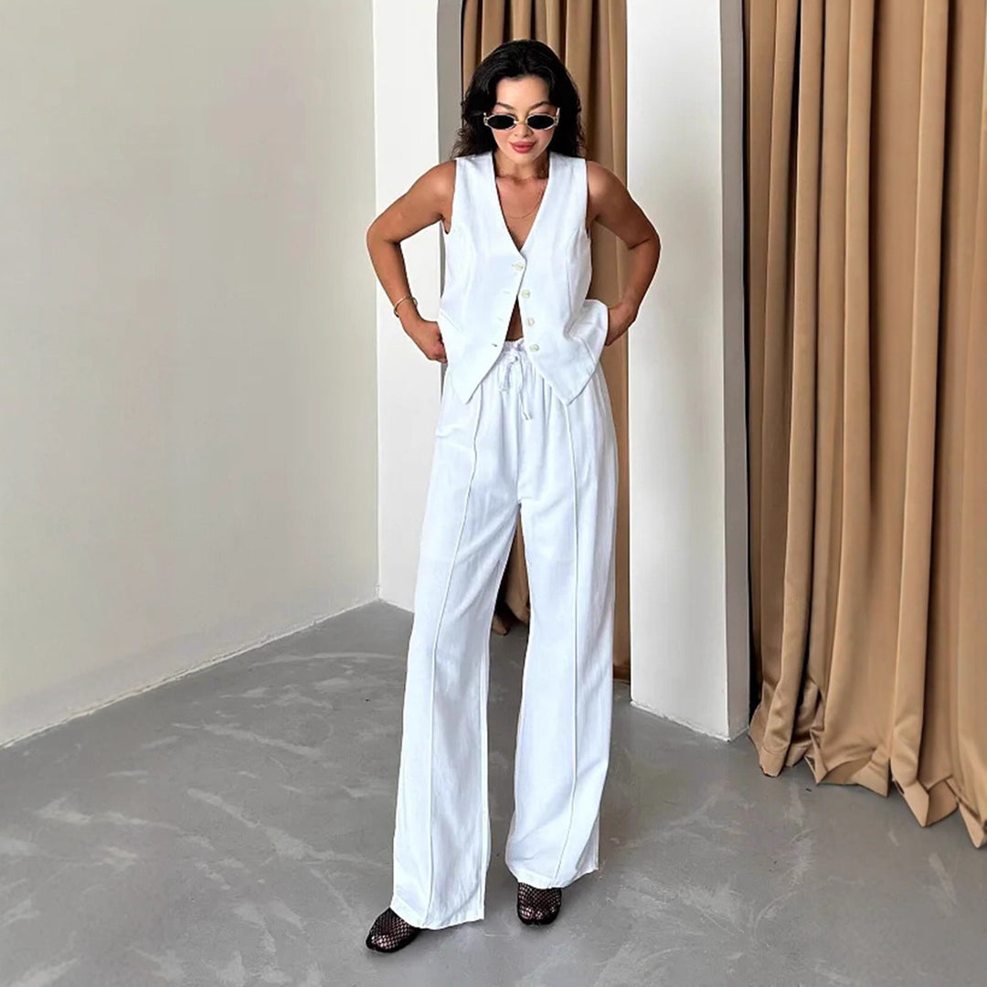 Damens elegant västset med elegant knapprad och fickor Mirla-Eva Jonsson