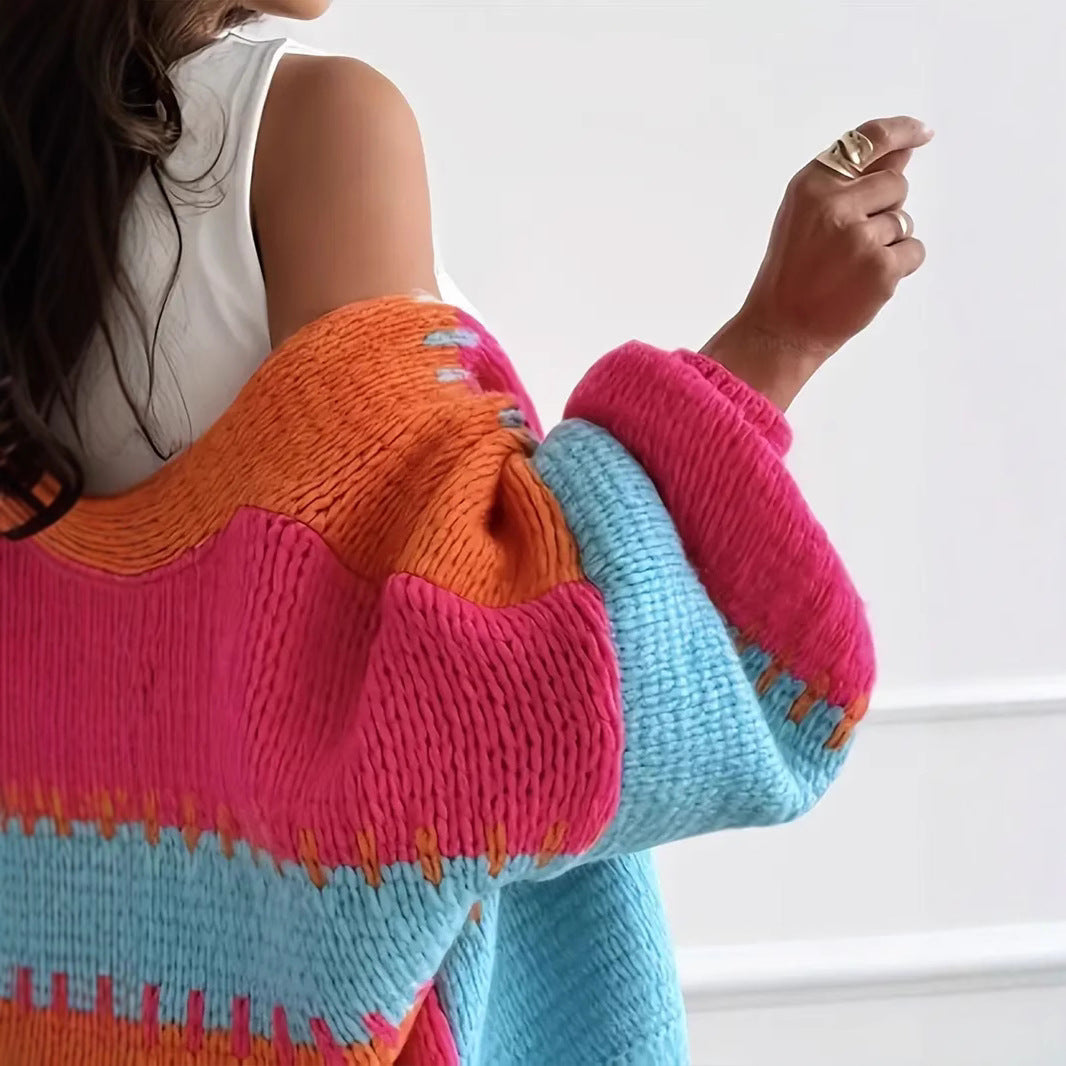 Damens färgglada stickad cardigan Mirla-Eva Jonsson