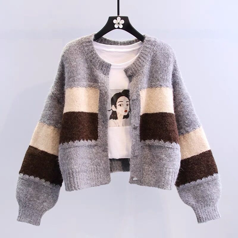 Damens fashionabla cardigan med kontrasterande blockränder Mirla-Eva Jonsson