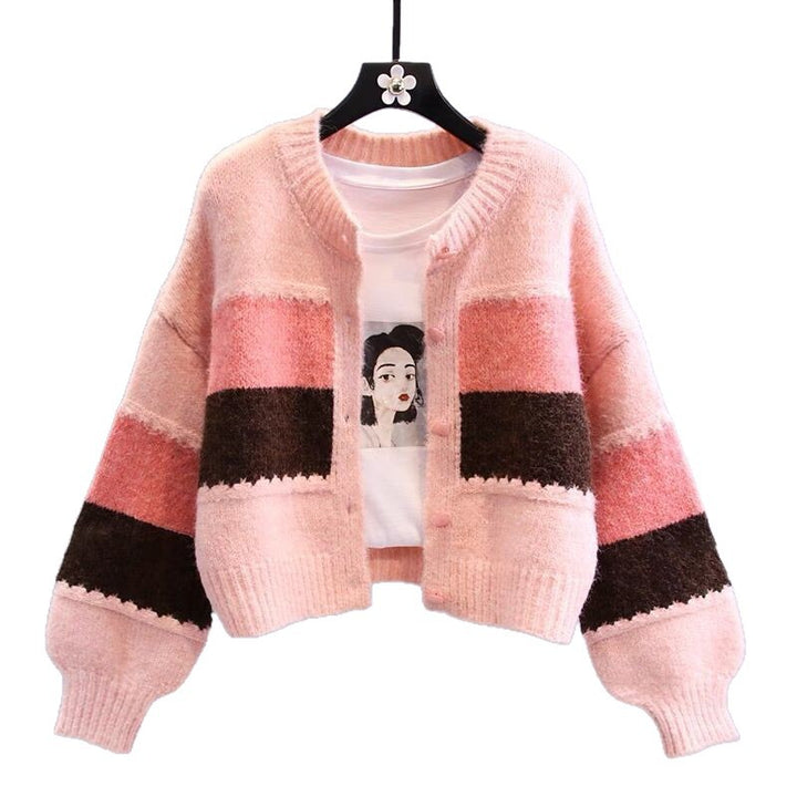 Damens fashionabla cardigan med kontrasterande blockränder Mirla-Eva Jonsson