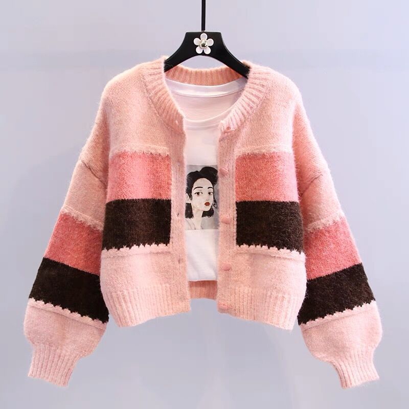 Damens fashionabla cardigan med kontrasterande blockränder Mirla-Eva Jonsson