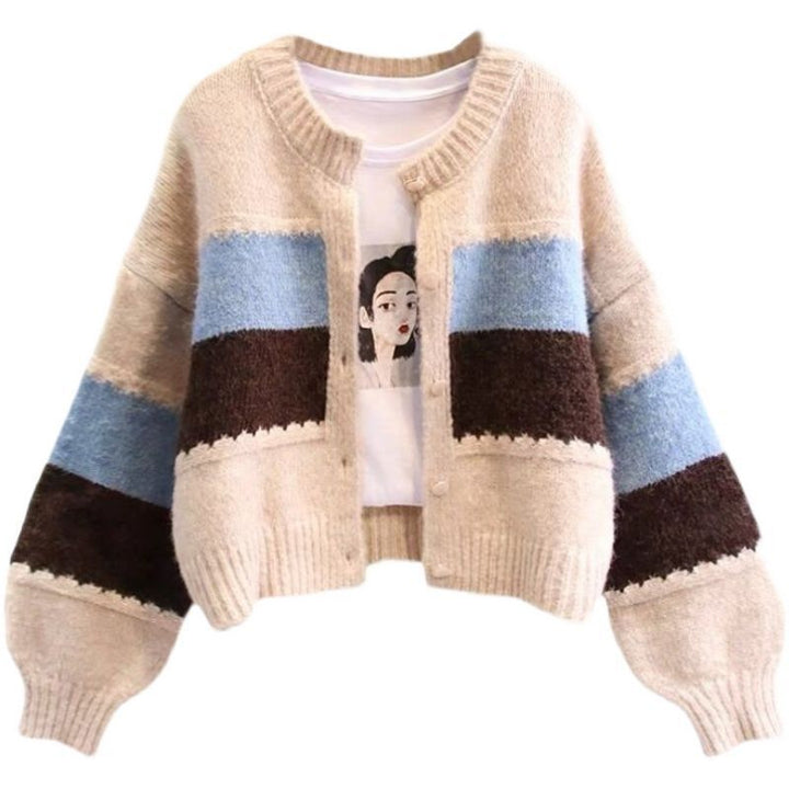 Damens fashionabla cardigan med kontrasterande blockränder Mirla-Eva Jonsson