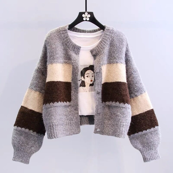 Damens fashionabla cardigan med kontrasterande blockränder Mirla-Eva Jonsson