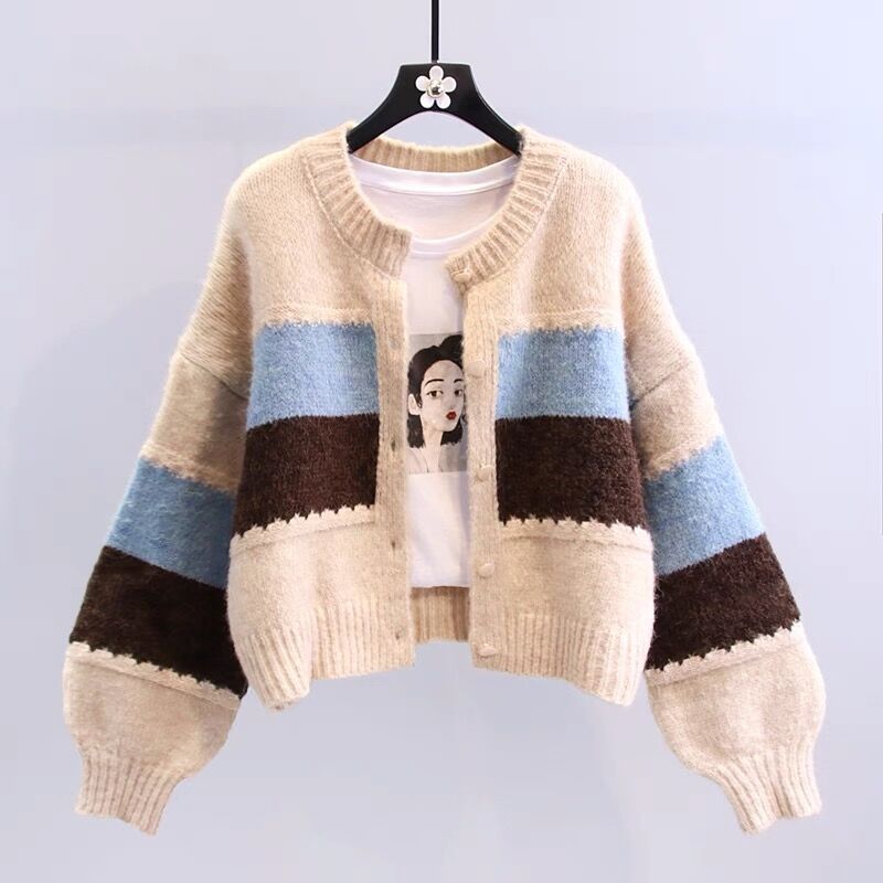 Damens fashionabla cardigan med kontrasterande blockränder Mirla-Eva Jonsson
