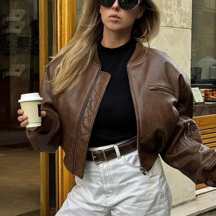 Damens fashionabla konstläder bomberjacka Mirla-Eva Jonsson