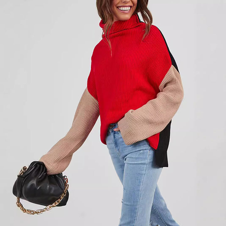 Damens fashionabla polokrage tröja i elegant ribbat mönster Mirla-Eva Jonsson