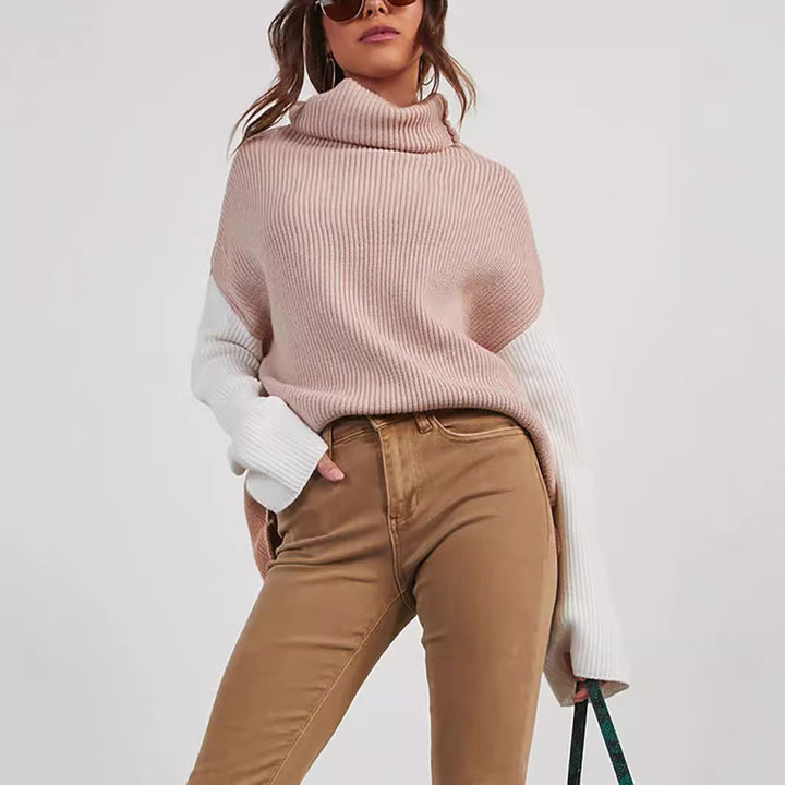 Damens fashionabla polokrage tröja i elegant ribbat mönster Mirla-Eva Jonsson