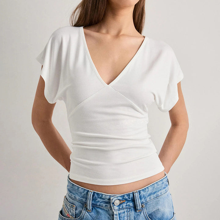 Damens figure-hugging V-neck top with wide sleeves Mirla-Eva Jonsson