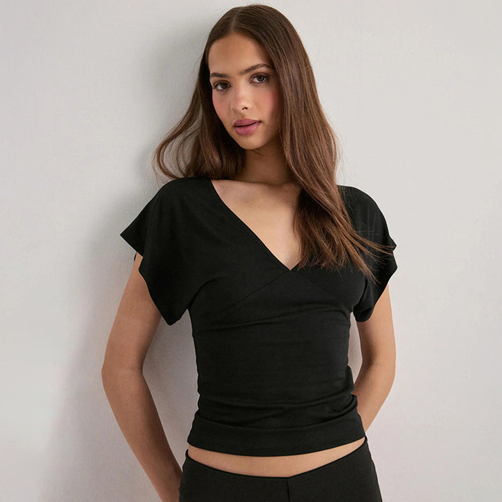 Damens figure-hugging V-neck top with wide sleeves Mirla-Eva Jonsson