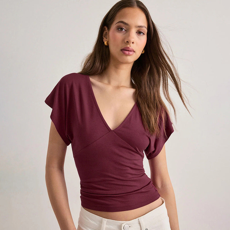 Damens figure-hugging V-neck top with wide sleeves Mirla-Eva Jonsson