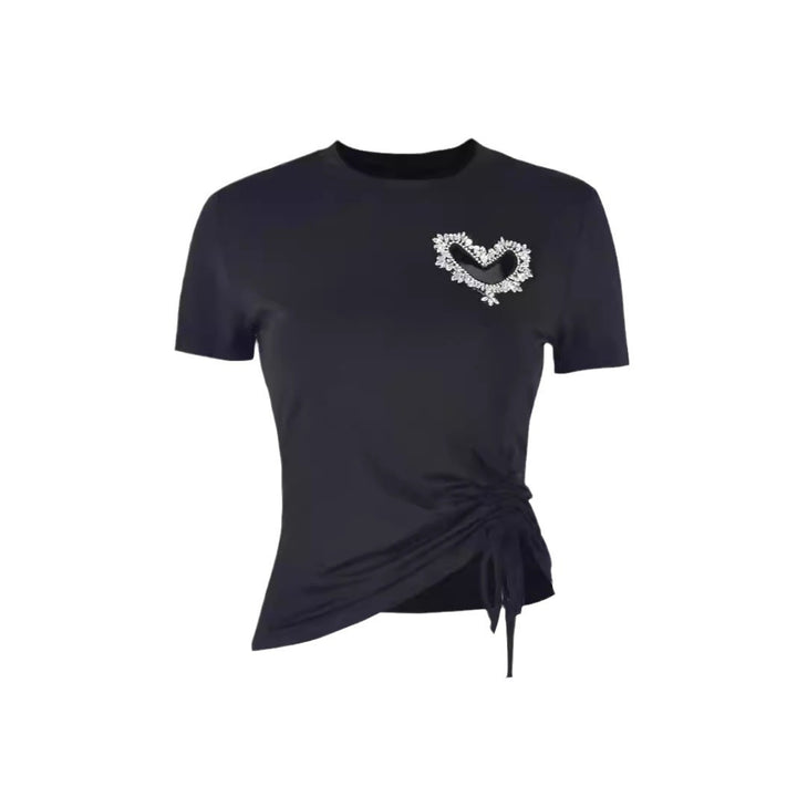 Damens figurnära T-shirt med hjärtutskärning och rynkning Mirla-Eva Jonsson