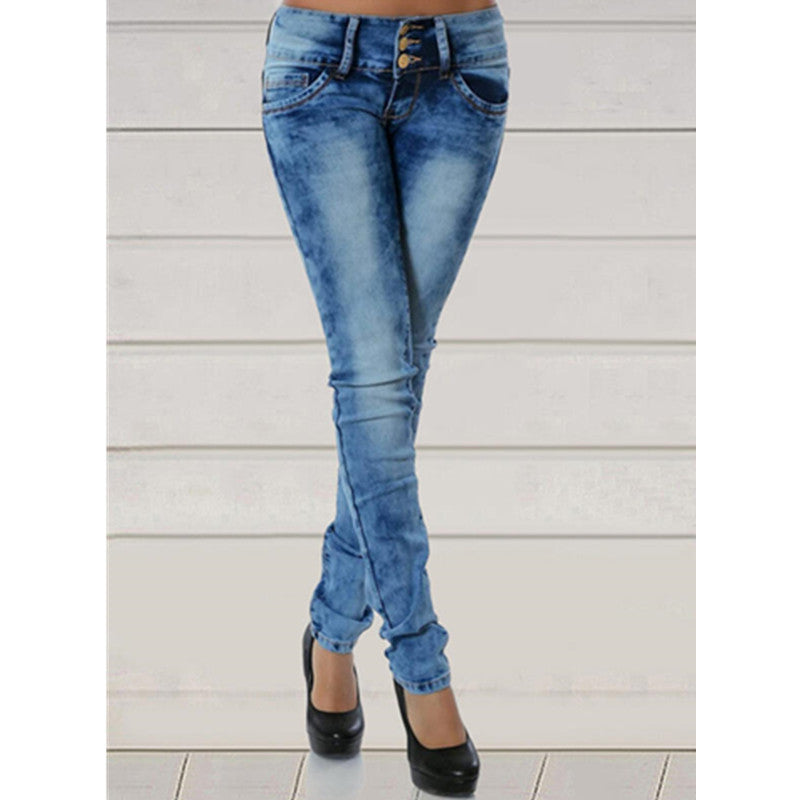 Damens figurnära jeans med knappslå och avslappnad tvätt Eva Jonsson-Eva Jonsson