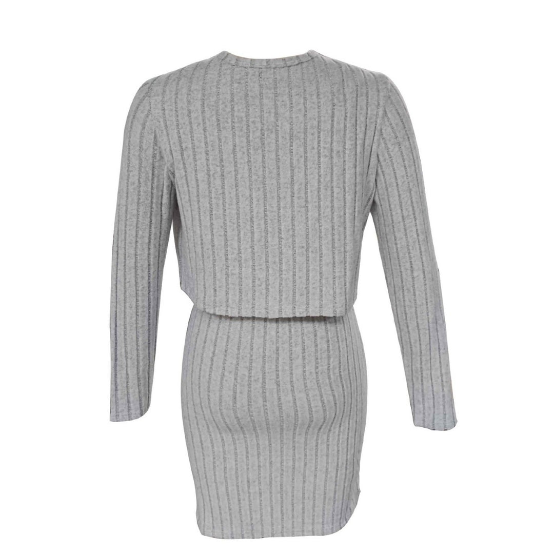Damens figurnära ribbad klänning med kort cardigan Mirla-Eva Jonsson