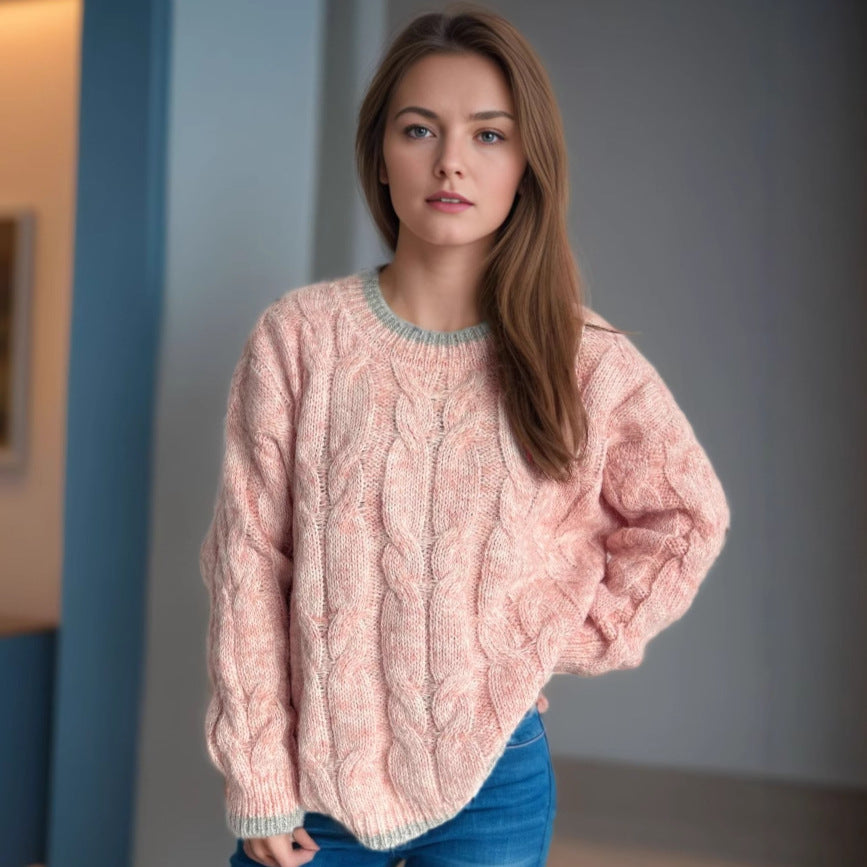 Damens grovstickad tröja med modern flätdesign och avslappnad passform Mirla-Eva Jonsson
