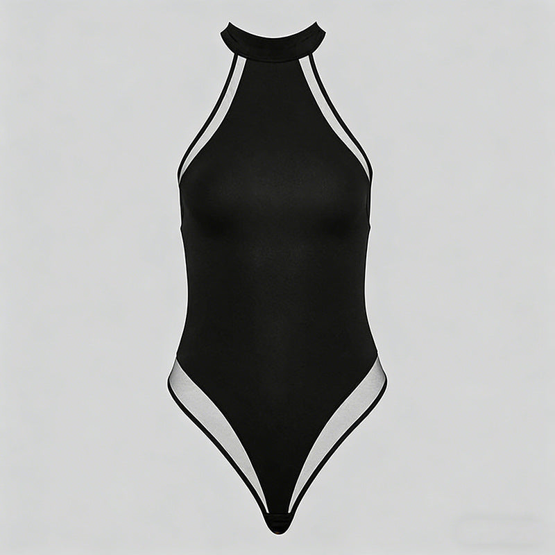 Damens högkragad bodysuit med transparenta insatser Mirla-Eva Jonsson