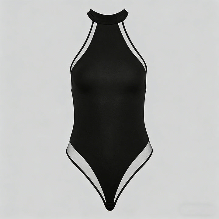 Damens högkragad bodysuit med transparenta insatser Mirla-Eva Jonsson