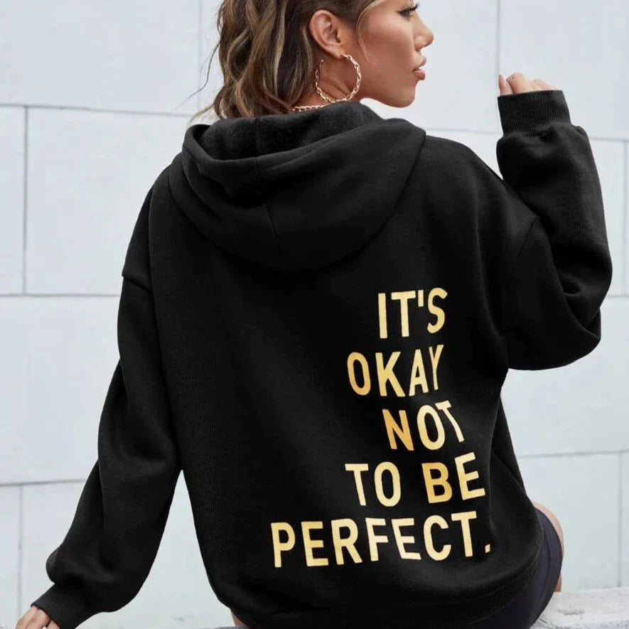 Damens hoodie med motiverande text och mysig foder Mirla-Eva Jonsson