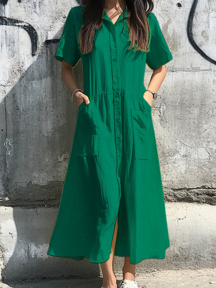 Damens knälång skjortklänning med praktiska fickor Mirla-Eva Jonsson