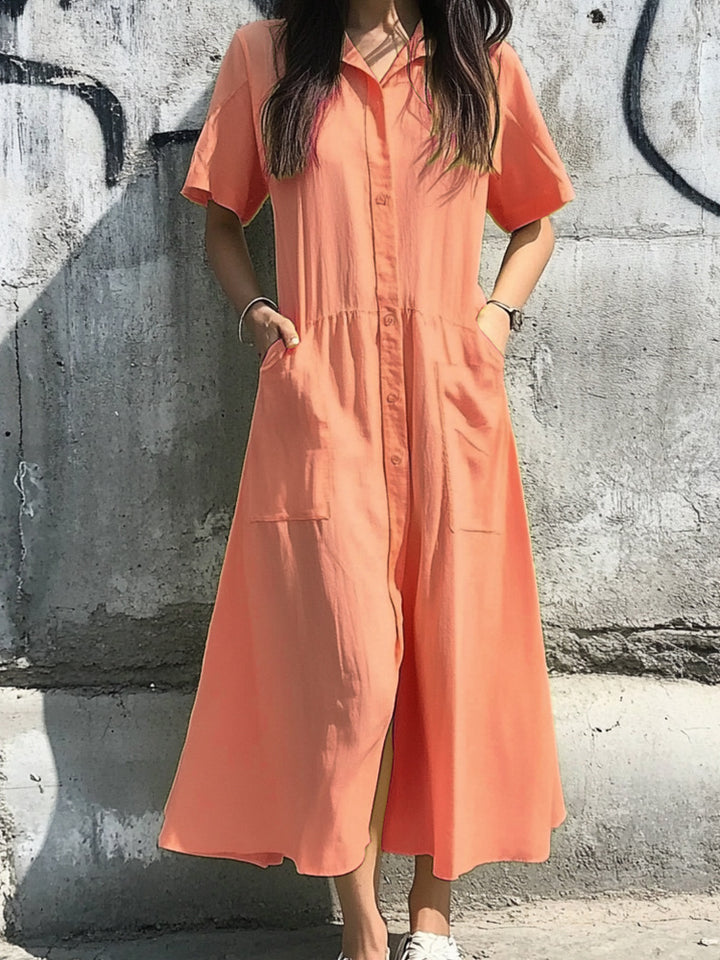 Damens knälång skjortklänning med praktiska fickor Mirla-Eva Jonsson