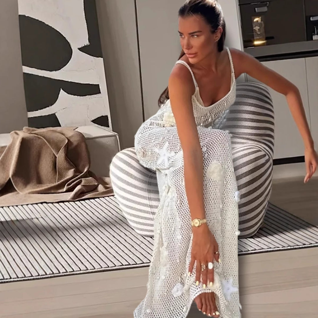 Damens knit maxiklänning med transparenta detaljer och blommönster Mirla-Eva Jonsson