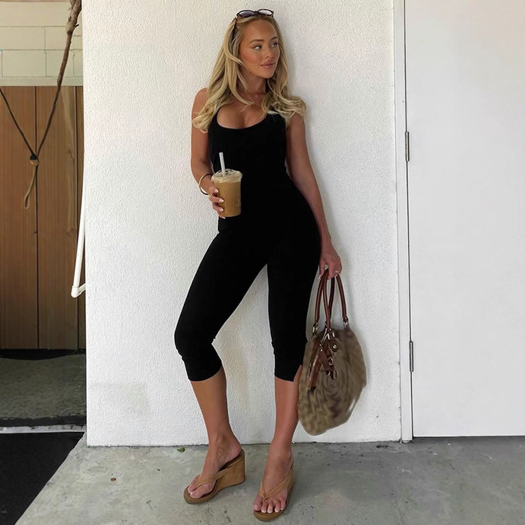 Damens kroppsnær jumpsuit med krage og kort erm Mirla-Eva Jonsson