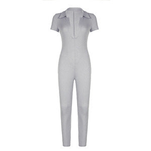 Damens kroppsnær jumpsuit med krage og kort erm Mirla-Eva Jonsson