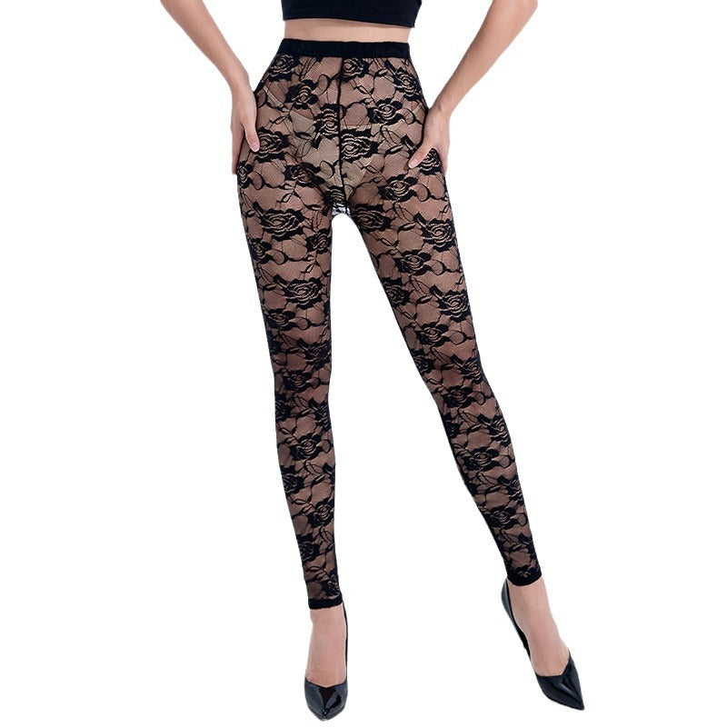 Damens kroppsnära leggings med florala spetsapplikationer Mirla-Eva Jonsson