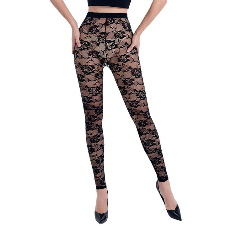 Damens kroppsnära leggings med florala spetsapplikationer Mirla-Eva Jonsson