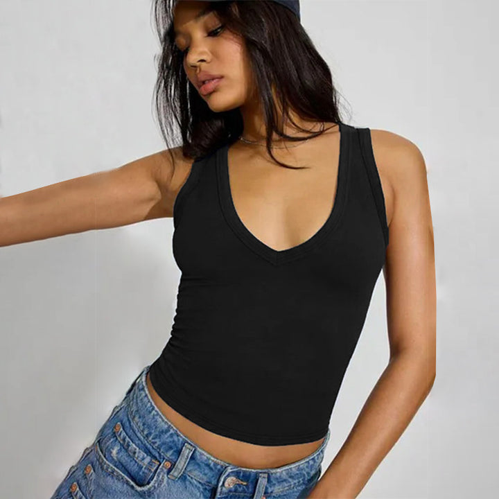 Damens kroppsnäv V-neck topp i elastiskt material Mirla-Eva Jonsson