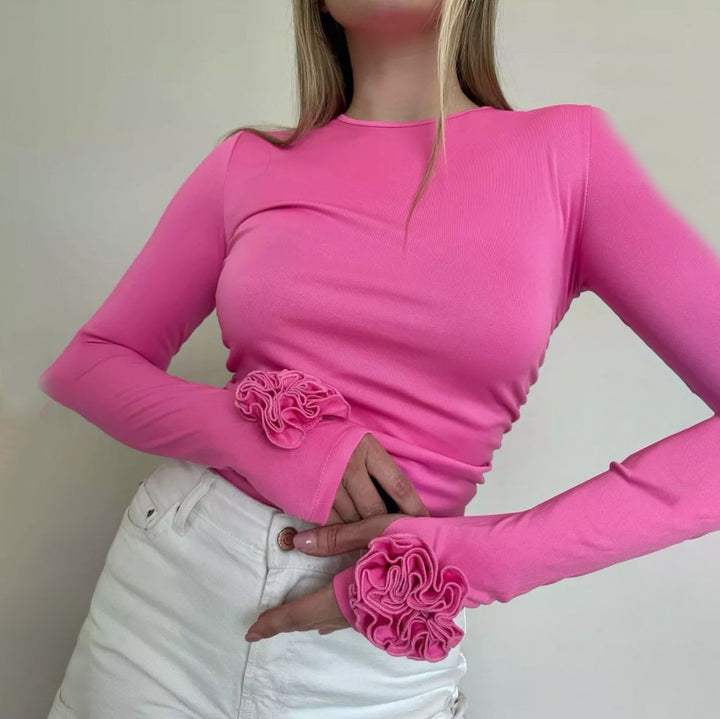 Damens långärmad t-shirt med lekfulla volangdetaljer Eva Jonsson-Eva Jonsson