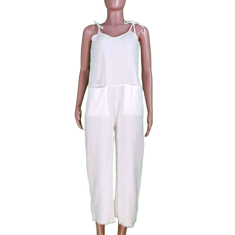 Damens linne-jumpsuit med stilfull V-ringning och praktiska fickor Mirla-Eva Jonsson