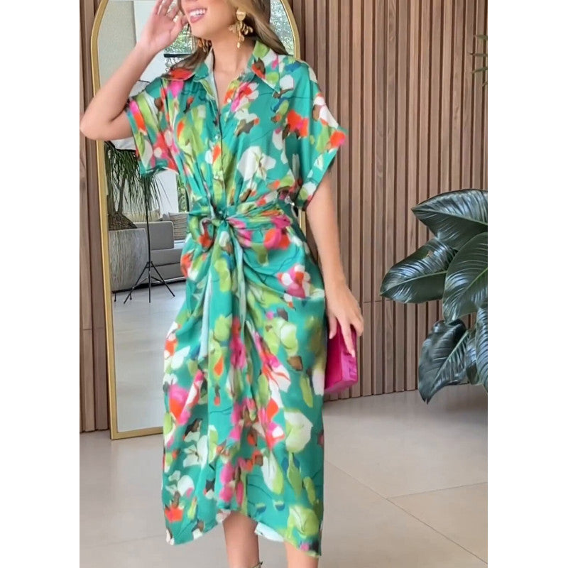 Damens luftig kaftan med blommönster och dekorativ knut Eva Jonsson-Eva Jonsson