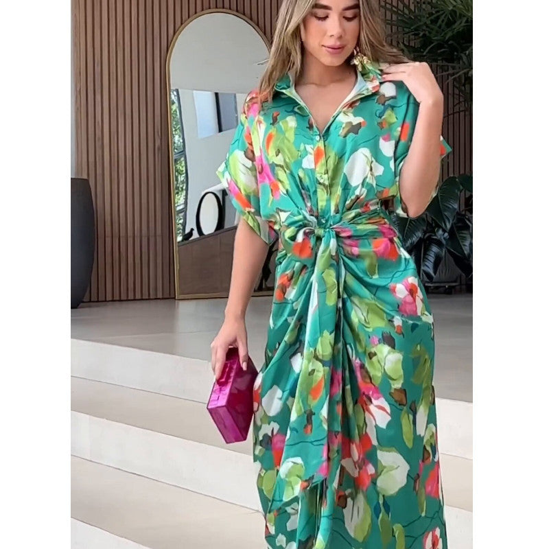 Damens luftig kaftan med blommönster och dekorativ knut Eva Jonsson-Eva Jonsson