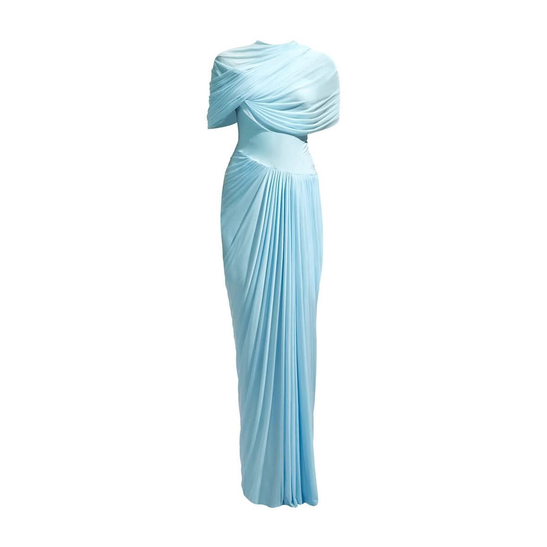 Damens maxikjol med elegant drapering och asymmetriska cut-outs Mirla-Eva Jonsson