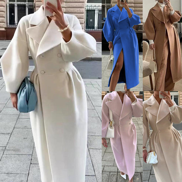 Damens maximal oversized mantel med axelaxlar och dubbelrad Mirla-Eva Jonsson