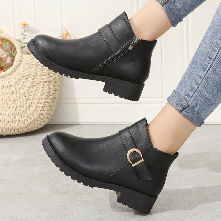 Damens moda stövletter med praktiska sidodragkedjor och dekorativ spänne Eva Jonsson-Eva Jonsson