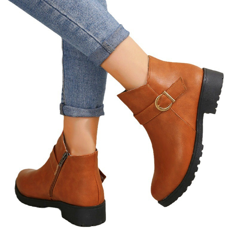 Damens moda stövletter med praktiska sidodragkedjor och dekorativ spänne Eva Jonsson-Eva Jonsson